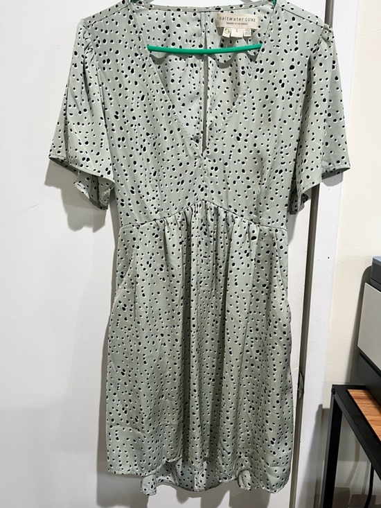 saltwater LUXE Dresses & Skirts - saltwater LUXE Sage Green Polka Dot V-Neck Mini Dress